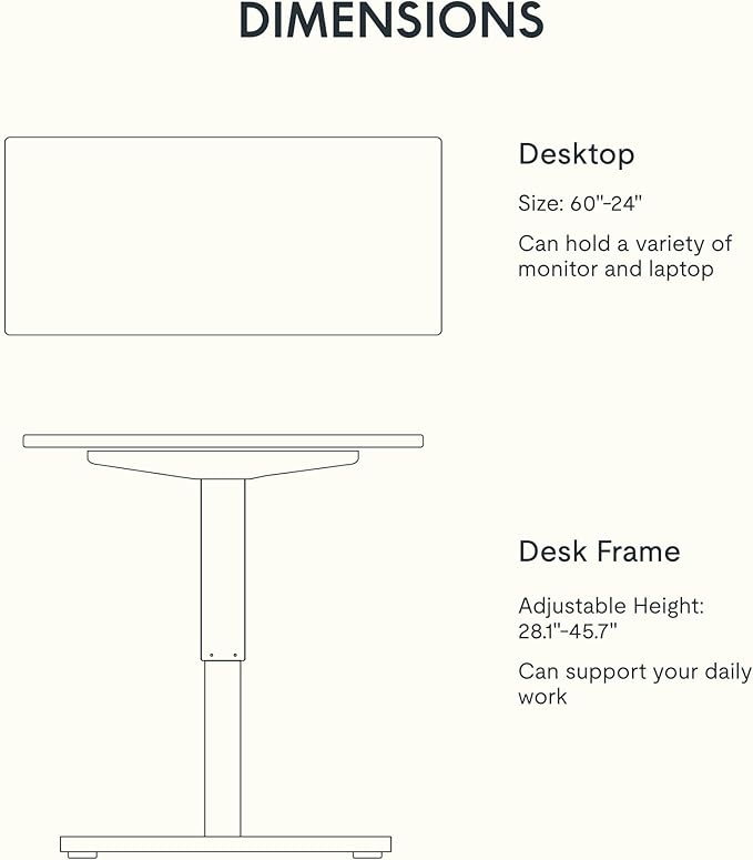 FLEXISPOT EN1 One-Piece Standing Desk 60"x24" Mahogany - 1" Thick Desktop, Home Office Use, Height Adjustable with 4 Memory Presets, Supports Multiple Monitors, 2 Packages