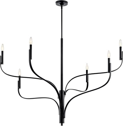 KICHLER Livadia 6-Light Chandelier, Soft Modern-Light in Black, for Foyer, Great Room, or Vaulted Dining or Bedroom (33.25" x 47.25"), 52674BK