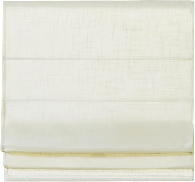 Madison Park Kyler Cordless Roman Shades - Single Panel, Lightweight Linen Blend Fabric, Natural Design, Easy Installation, Light Filtering Window Blind, Bedroom, Living Room Decor 27"W x 64"L Ivory