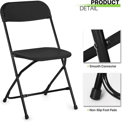 Magshion Plastic Folding Chairs 10 Pack Foldable Dinning Chairs for Wedding Parties Event Outdoor Indoor Lightweight Chair 330lb Capacity, Black