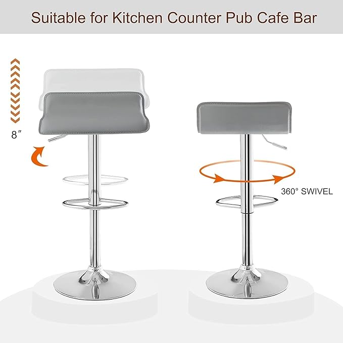VECELO Bar Stools Set of 4, Armless Adjustable Swivel Barstools, Modern Backless Counter Height Stools for Kitchen, Island, Bar, Light Grey