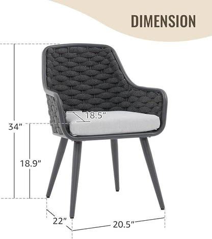 SUNSITT Outdoor Dining Chairs Set of 4, Metal Outdoor Patio Dining Chairs with Weather-Resistant Cushions, Woven Rope Chairs Outdoor with Armrest Dark Grey Outdoor Furniture for Backyard