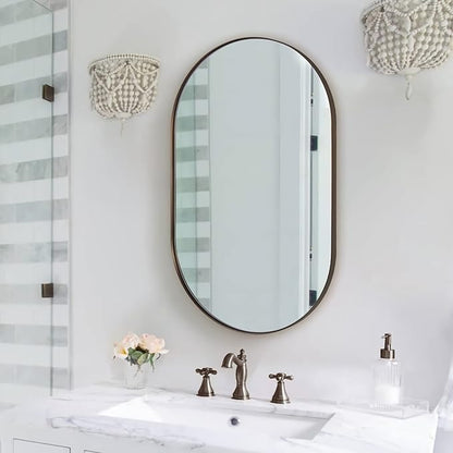 ANDY STAR Bronze Oval Mirror for Bathrooml, 20x33 Oval Bronze Mirror in Stainless Steel Metal Frame Deep 1’’ for Bathroom, Bedroom, Living Room, Entryway, Hang Vertical or Horizontal