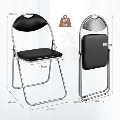 S AFSTAR Folding Chairs Set of 4, Metal Folding Chairs with Carrying Handles, Padded Seats, Non-Slip Foot Pads, Indoor & Outdoor Foldable Padded Chairs for Home Office Reception Room Church, Black