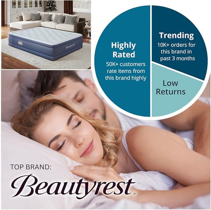 Beautyrest Supreme Air, Twin Size Air Mattress with Built-in Pump, Raised Inflatable Bed for Adults, Puncture-Resistant Vinyl, Auto Shut-Off, 650lb Support, Guest Bed, Camping Airbed, 3-Year Warranty