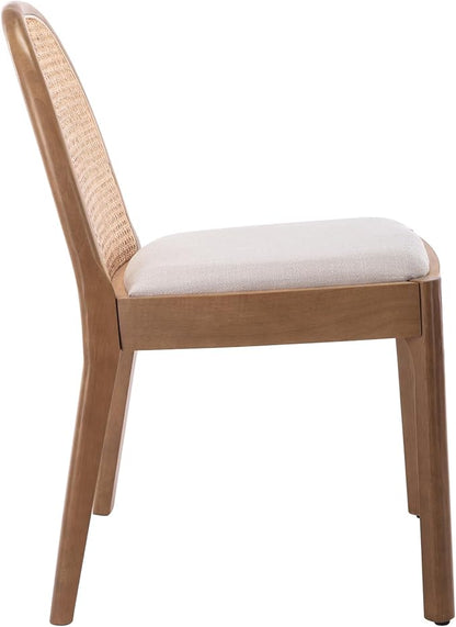 Upholstered Wooden Dining Chairs Set of 2, Farmhouse Kitchen & Dining Room Chairs with Cane Back, Accent Dining Table Chairs Beige Linen Seat for Kitchen/Restaurant/Living Room, Beige