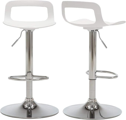NOBPEINT NOB Contemporary Chrome Air Lift Adjustable Swivel Bar Stool (White, Set of 2)