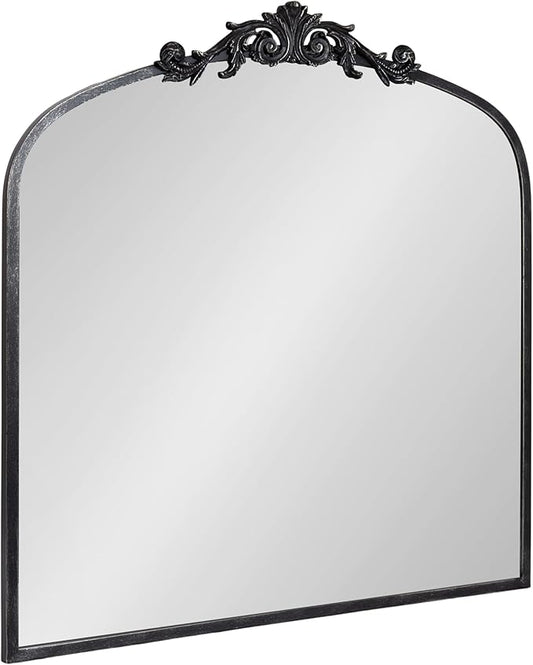 Kate and Laurel Arendahl Ornate Traditional Square Arched Mirror; 28 x 30; Antique Black; Decorative Baroque Style Arch Vintage Mirror with Wide Frame and Ornamental Crown