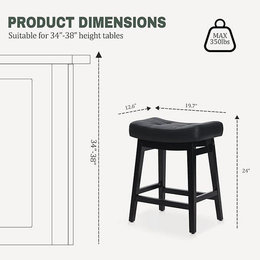 Counter Height Black Bar Stools Set of 3 for Kitchen Counter Farmhouse Modern Barstools with Faux Leather Upholstered Backless Seat and Solid Wood Legs 24 inch Bar Chairs