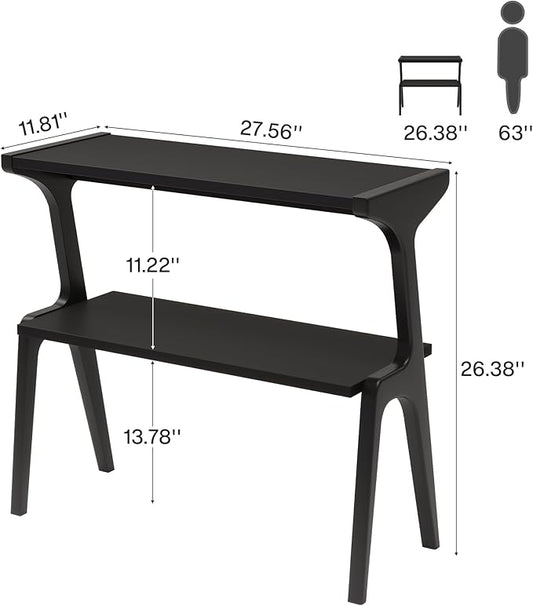 Tribesigns Set of 2 Wood End Table, Modern Narrow Sofa Side Table with Storage, 2-Tier Slim Wooden Bedside Table with Unique Legs for Bedroom, Living Room, Small Spaces, Easy Assembly, Black