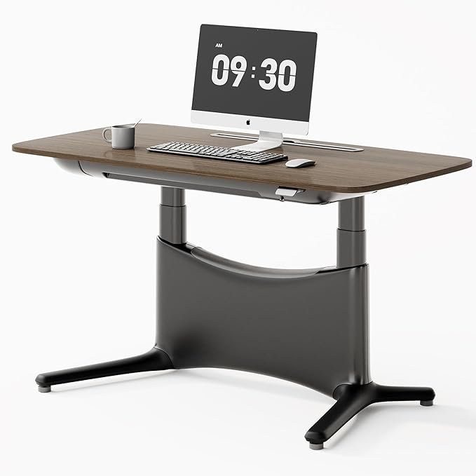 COLAMY Electric Standing Desk, Whole-Piece Gaming Desk with Dual Motors, Ergonomic Footrest, Drawers for Storage, Adjustable Height Sit-Stand Desk for Home Office (MFC Desktop, Walnut + Black)