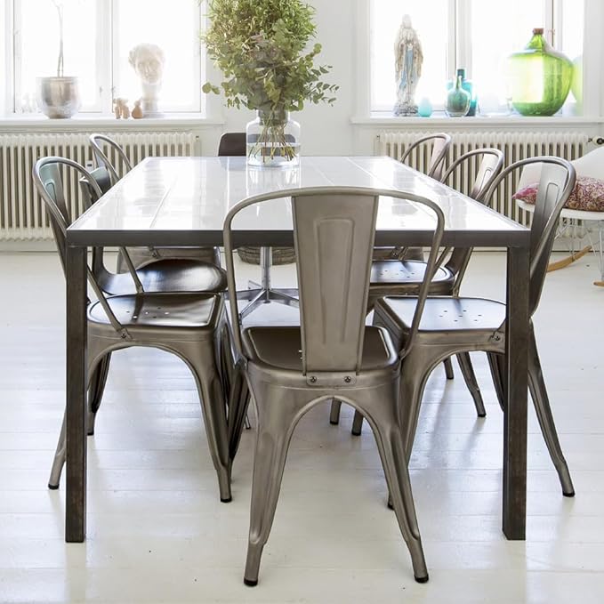 Yaheetech Metal Dining Chairs Set of 4, Industrial Stackable Kitchen Chairs with Back for Dining Room/Restaurant/Bistro/Patio, Indoor & Outdoor Use, Gun Metal