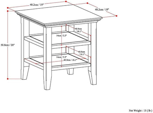 SIMPLIHOME Acadian SOLID WOOD 19 inch Wide Square Transitional End Table in Black for the Living Room and Bedroom