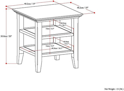 SIMPLIHOME Acadian SOLID WOOD 19 inch Wide Square Transitional End Table in Brunette Brown for the Living Room and Bedroom
