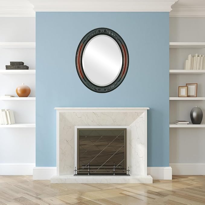 OVALCREST Oval Beveled Wall Mirror for Home Decor - Florence Style - Rosewood - 44" x 34"