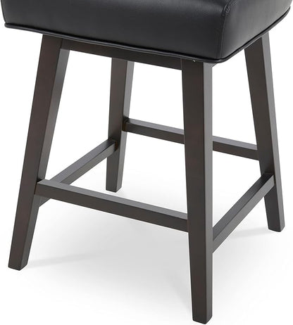 CHITA 26 Inch Counter Height Swivel Bar Stools Set of 2, FSC Certified Modern Upholstered Faux Leather Swivel Barstool Chair with Back, Black