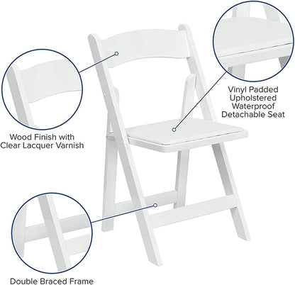Flash Furniture Hercules Series Beechwood Folding Event Chairs with Padded Seats, Modern Wooden Folding Banquet Chairs, Set of 4, White