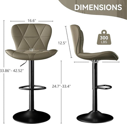 Bar Stools Set of 6,Adjustable Swivel Barstools, Faux Leather Bar Chairs,Upholstered Counter Height with High Backrest for Kitchen Island, Dark Khaki