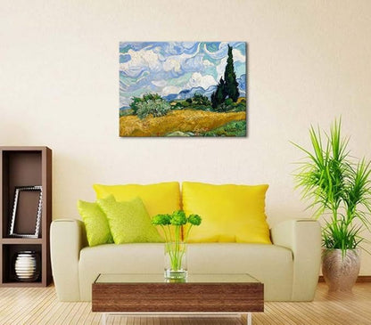 Wieco Art Wheat Field with Cypresses by Van Gogh Classical Oil Paintings Reproduction Large Modern Canvas Print Wall Art Landscape Pictures Stretched and Framed Giclee s Artwork for Home