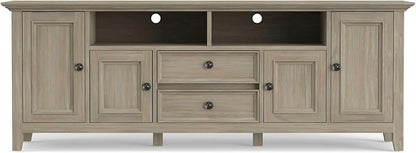 SIMPLIHOME Amherst 54-inch Wide Solid Wood TV Stand in Antique White, Transitional-Style Media Console for Living Room with Adjustable Shelves and Cable Management