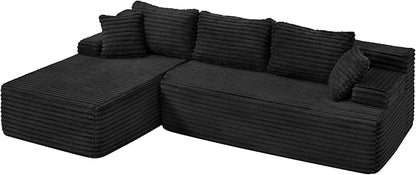 Hobestluk Modular Sectional Couch Sofa, 108" Boneless Couches for Living Room, Memory Foam Sectional Couch with Oversized Chaise,L-Shape Couches (Black, Left Facing)