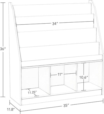 RiverRidge Kids 4 shelves Three Cubbies Bookrack, White (02-251), 11.81"D x 35"W x 36"H