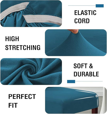 H.VERSAILTEX 100% Waterproof Bar Stool Cover Stretch Counter Stool Pub Chair Slipcover for Dining Room Removable Soft Thick Solid Fleece Fabric Bar Stool Slipcovers Set of 2, Peacock Blue