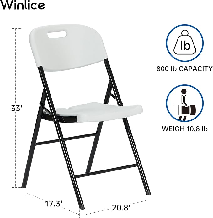 90 Pack Thicker 800 LBS White Folding Chairs, Commercial Grade Folding Chair, Foldable Chairs for Events