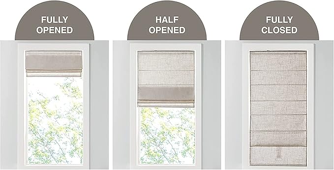 Madison Park Kyler Cordless Roman Shades - Single Panel, Lightweight Linen Blend Fabric, Natural Design, Easy Installation, Light Filtering Window Blind, Bedroom, Living Room Decor 29"W x 64"H Natural