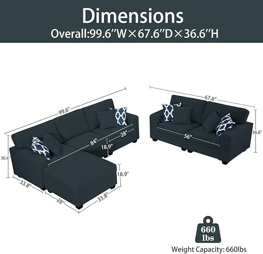 Legend Vansen Modular Sectional Sofa U Shaped Couch with Ottoman Modern Reversible Corner Sectional Couch for Living Room (Charcoal, 2+3 with Ottoman)