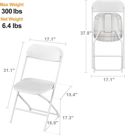 Allpop 4 Pack Plastic Folding Chair, 300lb Capacity, Portable Commercial Chair with Steel Frame for Home Office Wedding Party Indoor Outdoor Events, Stackable, White