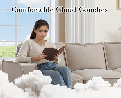 EALSON 67" Sectional Couch Modern Love Seat with Ottoman Modular Cloud Sofa with Deep Seat Comfy Linen Fabric Loveseat Sofa Convertible L Shaped Couches 2 Seater Couch for Living Room/Bedroom,Oatmeal