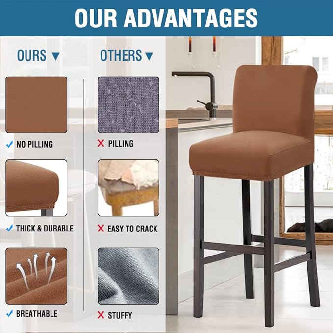H.VERSAILTEX 100% Waterproof Bar Stool Cover Stretch Counter Stool Pub Chair Slipcover for Dining Room Removable Soft Thick Solid Fleece Fabric Bar Stool Slipcovers Set of 4, Camel