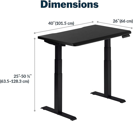 Vari ComfortEdge 40x26 Inch Adjustable Standing Desk – Small Electric Sit Stand VariDesk for Apartment, Bedroom, or Home Office + Beveled Edge, Tool-Free Assembly (Black Top/Black Legs)
