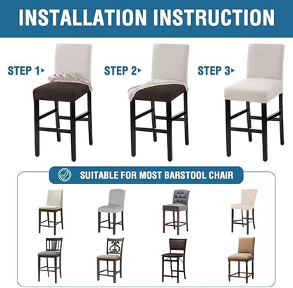 H.VERSAILTEX 100% Waterproof Bar Stool Cover Stretch Counter Stool Pub Chair Slipcover for Dining Room Removable Soft Thick Solid Fleece Fabric Bar Stool Slipcovers Set of 2, Ivory