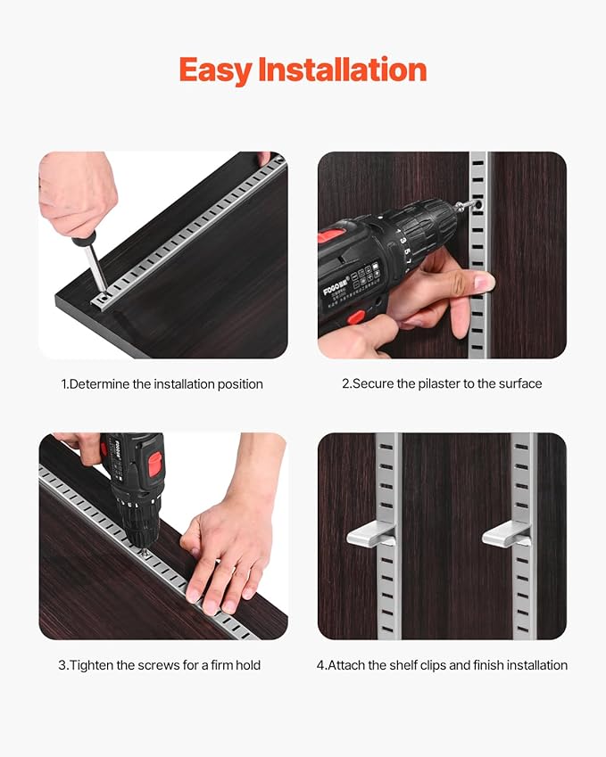 VEVOR Shelf Pilaster, 72.7-inch 20 Pack, Adjustable Shelf Brackets Steel Mortise Mount Pilaster Strip Standards with 140 Screws, Suitable for Wall Shelving System Cabinet Closet Organization