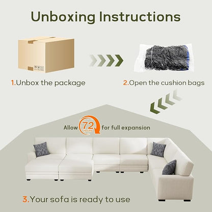 Wanderwell Oversized Modular Sectional Sofa, 6-Seater U Shaped Couches with Movable Ottoman,Corduroy Sectional Couch with Wide and Deep Seats Suitable for Living Room,Bedroom,Apartment (Cream, L-6)