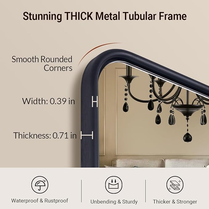 ANDY STAR Black Bathroom Wall Mirror, 24x40 Inch Rounded Rectangle Mirror for Bathroom, Modern Tube Matte Black Framed Rectangular Mirrors for Vanity, Explosion-Proof Film, Horizontal/Vertical