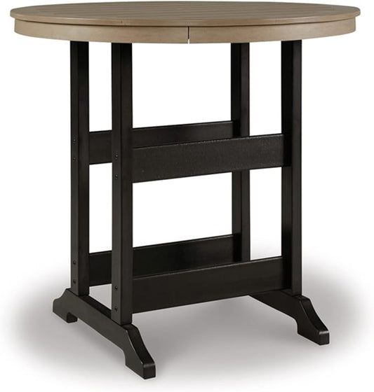 Signature Design by Ashley Fairen Trail Modern Round Bar Table with Umbrella Option , Black & Brown