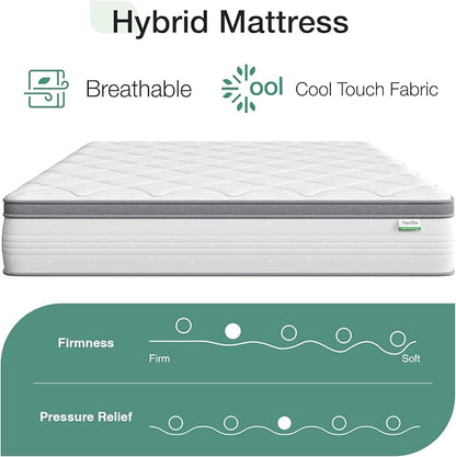 Novilla Queen Size Mattress, 10 Inch Queen Hybrid Mattress in a Box, Pocket Innerspring Mattresses for Motion Isolation, Pressure Relief, Sopportive & Firm Feel