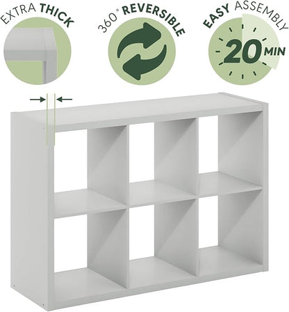 Furinno CUBICLE Book Shelf, 6-Cube Thick Frame Bookshelf, Horizontally & Vertically Reversible Bookcase with Open Back, 14.6 x 43.8 x 30, for Living Room, Bedroom, Home Office, Light Grey