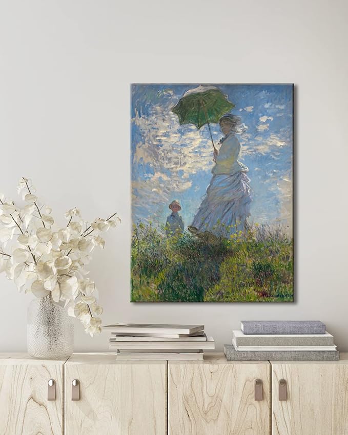 Wieco Art Woman with a Parasol Madame Monet and Her Son Canvas Prints Wall Art of Claude Monet Famous Classic Oil Paintings Reproduction People Landscape Pictures Artwork