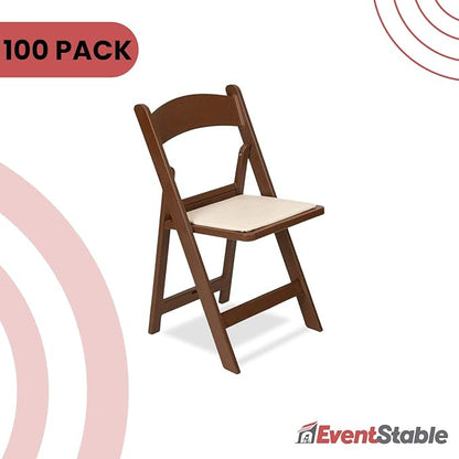 EventStable Titan PRO Resin Folding Chair - Brown with Ivory Indoor/Outdoor Lightweight Foldable Chair - Vinyl Padded Folding Chair for Weddings Parties Events - 100 Pack