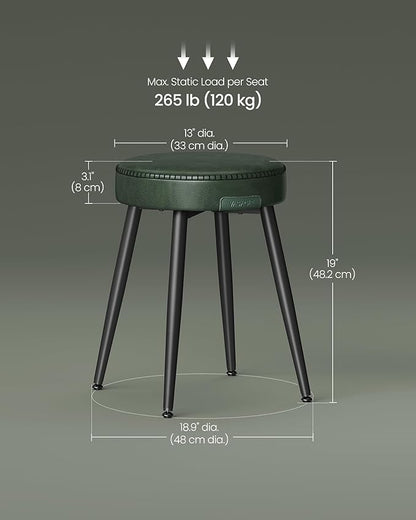 VASAGLE EKHO Collection - Dining Chairs Stools Set of 2, Upholstered Kitchen Chairs, Vanity Stools, Synthetic Leather with Stitching, Mid-Century Modern, 19-Inch Tall, Easy Assembly, Forest Green
