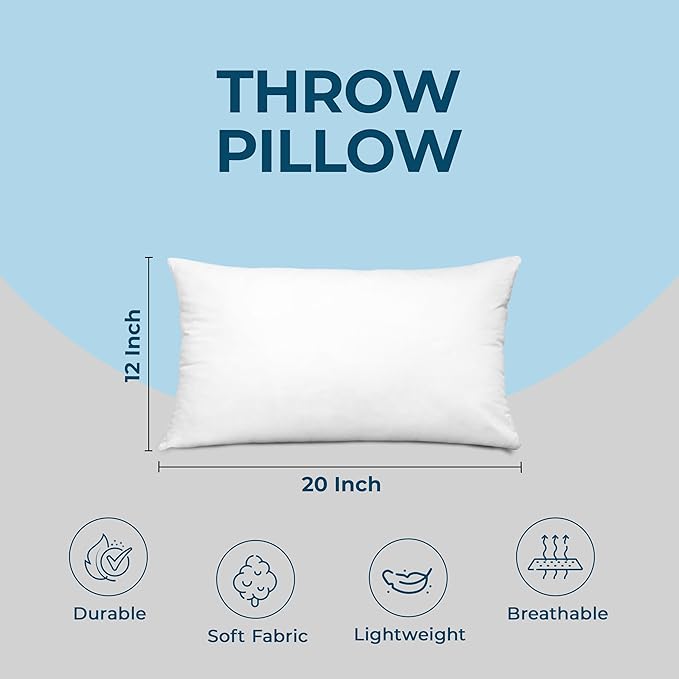 Utopia Bedding Throw Pillows (Set of 6, White), 12 x 20 Inches Pillows for Sofa, Bed and Couch Decorative Stuffer Pillow