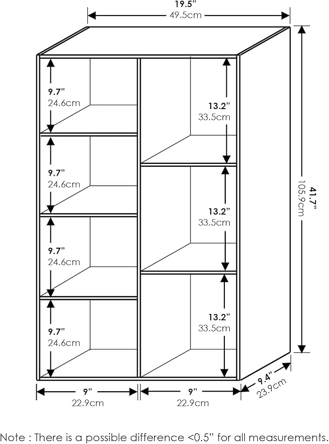 Furinno LUDER Book Shelf, 7-Cube Bookshelf, Bookcase, 9.4 x 19.5 x 41.7, for Living Room, Bedroom, Home Office, Blackwood