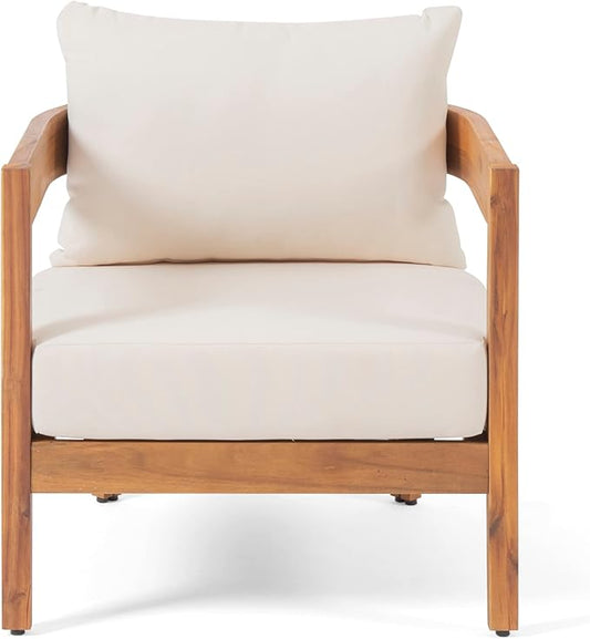 Christopher Knight Home Brooklyn Outdoor Club Chair with Cushions - Acacia Wood - Teak/Beige