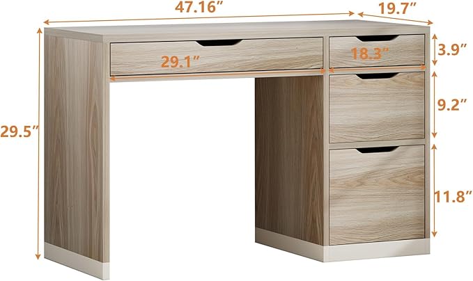 48 Inch Small Desk with Drawers, Computer Desk with Storage File Cabinet for Bedroom, Office Desk with Storage for Small Space, Walnut