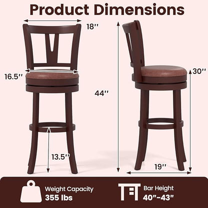 COSTWAY Barstools Set of 4, 30” Faux Leather Upholstered Bar Stools with High Backs and Footrests, Armless Kitchen Island Dining Chairs with Solid Wood Legs, Cappuccino (4, 30'' Seat Height)