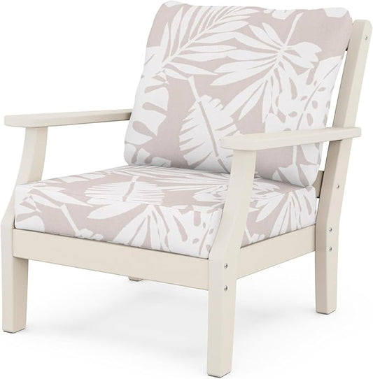 Martha Stewart by POLYWOOD® Chinoiserie Deep Seating Chair in Sand/Leaf Dune Burlap